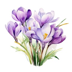 Wall Mural - watercolor crocus flower illustration on a white background.