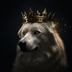 Poster - Portrait of a majestic Wolf with a crown