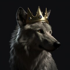 Poster - Portrait of a majestic Wolf with a crown