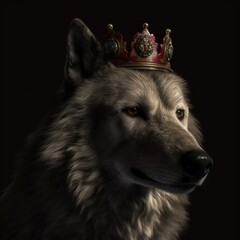 Wall Mural - Portrait of a majestic Wolf with a crown