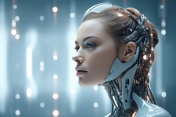 Poster - AI android as young woman, Female robot.