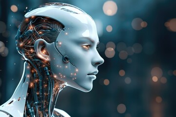 Aufkleber - AI android as young woman, Female robot.