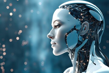 Poster - AI android as young woman, Female robot.