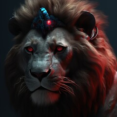 Canvas Print - the lion with red eyes and a crown