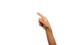 Boy's Fingers Making A Gesture Of Pressing Or Touching Something On A White Background.