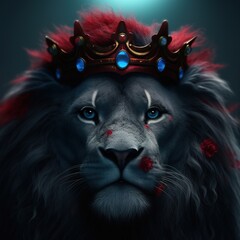 Canvas Print - the lion with red eyes and a crown