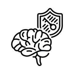 Wall Mural - Brain and key shield with line style