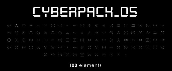 Poster - Cyberpunk style set of elements. Square, triangle, circle, and rhombus targets, aims, sights, and crosshairs. A pack of futuristic aims. A vector collection of futuristic cyberpunk design elements