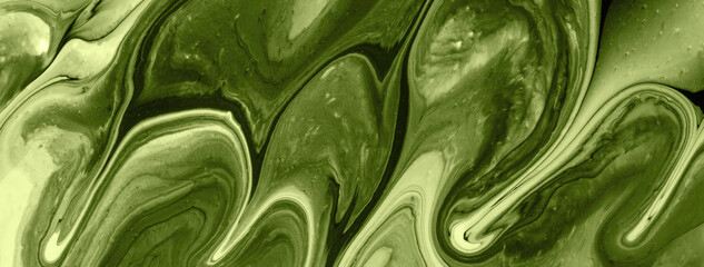 Wall Mural - abstract fluid art background green and olive colors. liquid marble. acrylic painting with lines and