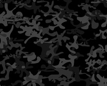 Camouflage Military Hunter. Black Repeat Pattern. Seamless Vector Background. Urban Camo Paint.  Seamless Brush. Modern Gray Pattern. Digital Dirty Camouflage. Army Gray Grunge. Tree Woodland Print.