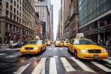 Fototapeta  - a group of yellow taxi cabs in a city street