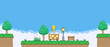 8bit colorful simple vector pixel art horizontal illustration of cartoon quest bulletin board on the island near the street lantern in retro video game platformer level style