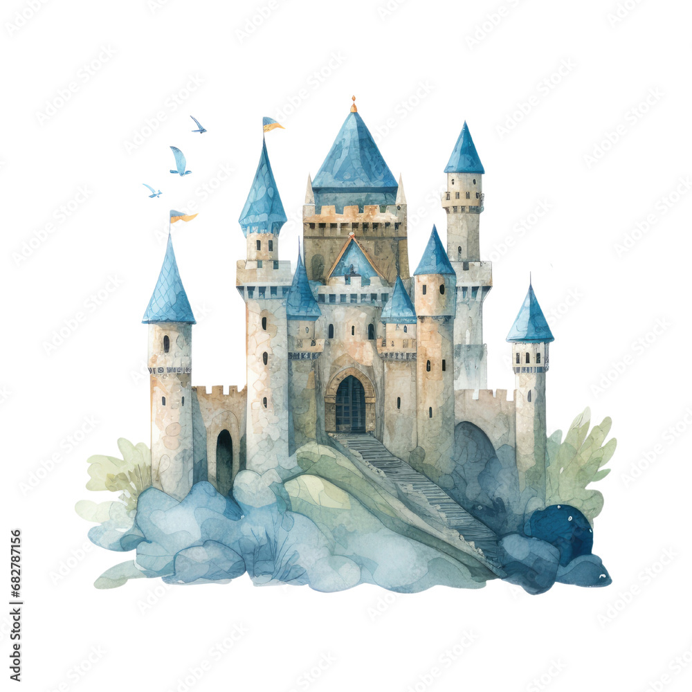 Watercolor Castle Clipart, Fairy Tale Princess Castle, Princess ...