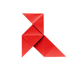 Wall Mural - red paper hen origami isolated on a white background