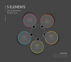 Poster - Simple dark five elements infographic template on dark gray background