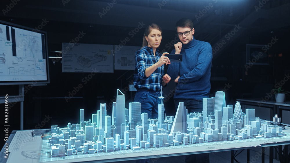 Architect and Engineer have Discussion, Use Augmented Reality ...