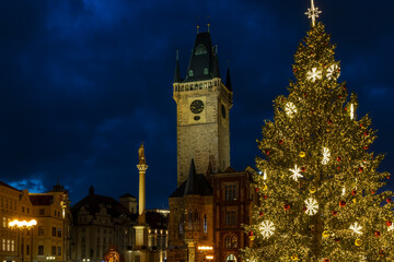 Sticker - Old Town Square at Christmas time, Prague, Czech Republic