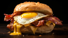 A Bacon Egg And Cheese Breakfast Sandwich On A Bun.