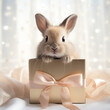 The bunny in a festive frenzy a furry gift courier spreads anticipation with his gift box full of surprises