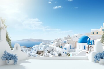 Relaxing Greece day vacation background. Panoramic beauty. Generate Ai