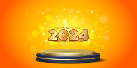 Sticker - Vector background for new year 2024 with podium stage design.