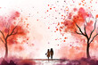 Watercolor Romantic Couple Illustration Background with Copy Space for Valentines Day