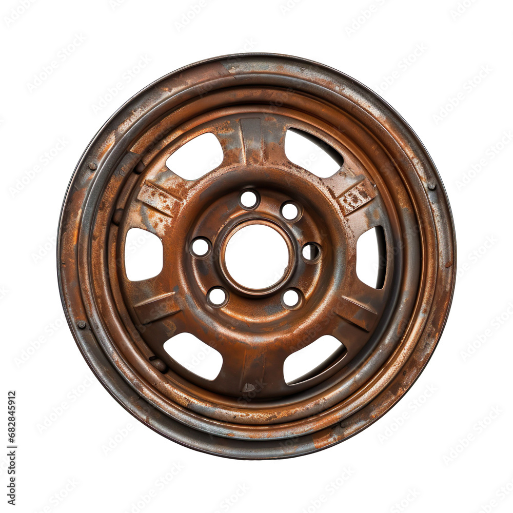 Nice Rims On A Rusted Car Old rusty metal car rim isolated on white background. side view ...