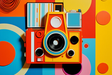 Poster - Join a graphic fusion jamboree, where a lively interplay of colors and simple shapes creates a visually engaging scene reminiscent of pop art.