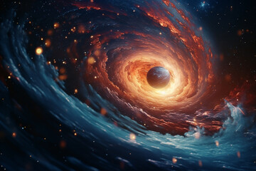 Poster - A mesmerizing 3D illustration with swirling galaxies and cosmic waves, evoking a sense of interstellar wonder.
