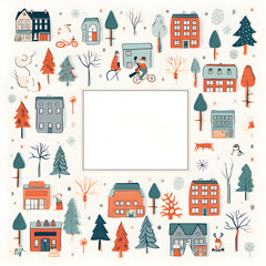  pattern with houses and city christmas social media post