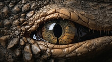 A Alligator Eye Tearing A Rip Through The Background Wall. Crocodile Animals Eyes. Generative Ai