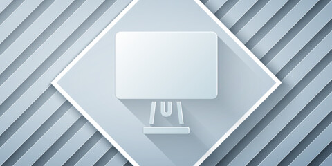 Poster - Paper cut Computer monitor screen icon isolated on grey background. Electronic device. Front view. Paper art style. Vector