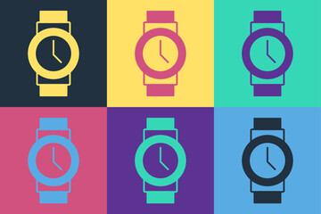 Poster - Pop art Wrist watch icon isolated on color background. Wristwatch icon. Vector