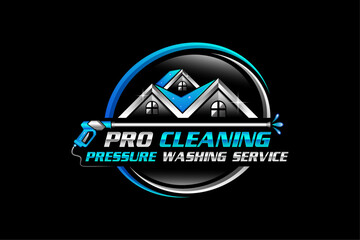 Pressure wash logo, home cleaning logo, house clean logo, pressure power washing logo, washing cleaning services logo design vector illustration template