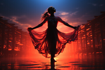 Poster - Generative ai collage of powerful dangerous evil witch lady dance on evening street