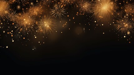 Wall Mural - Beautiful holiday web banner or billboard with Golden sparkling Happy New Year sparklers on festive firework background