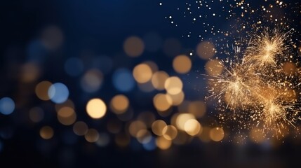 Abstract background gold and blue bokeh light with firework 