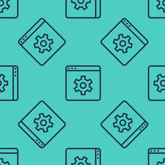 Poster - Black line Browser setting icon isolated seamless pattern on green background. Adjusting, service, maintenance, repair, fixing. Vector