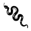 Serpentine illustration,  black snak witchy magic symbol. Linocut print style. Vector.
