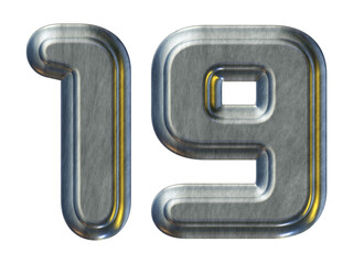 Poster - Silver metal number 19 isolated on transparent background for education concept