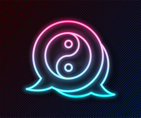 Wall Mural - Glowing neon line Yin Yang symbol of harmony and balance icon isolated on black background. Vector