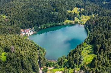 Savsat Karagol lake is a large trout lake in the forest in Artvin