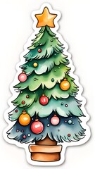 Poster - Christmas tree sticker illustration.