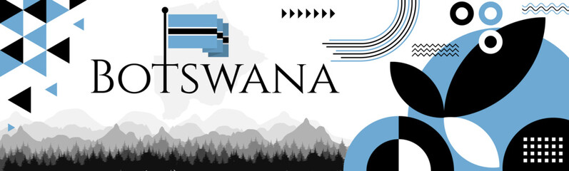 Wall Mural - The Botswana Independence Day abstract banner design with flag and map. Flag color theme geometric pattern retro modern Illustration design. Sky blue and black color template.