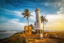 Famous Fort Galle Lighthouse At Sunset. Sri Lanka