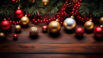 Poster - Wooden floor with christmas  decorations.