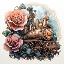 Watercolor Steampunk With Rose Sublimation Clipart Illustration Generative Ai