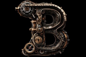 letter b, steampunk style, on black background