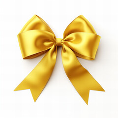 Canvas Print - Yellow ribbon and bow with gold isolated on white background