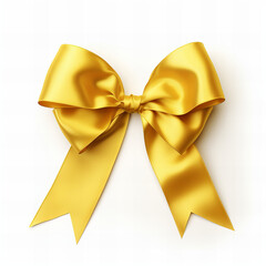 Yellow ribbon and bow with gold isolated on white background